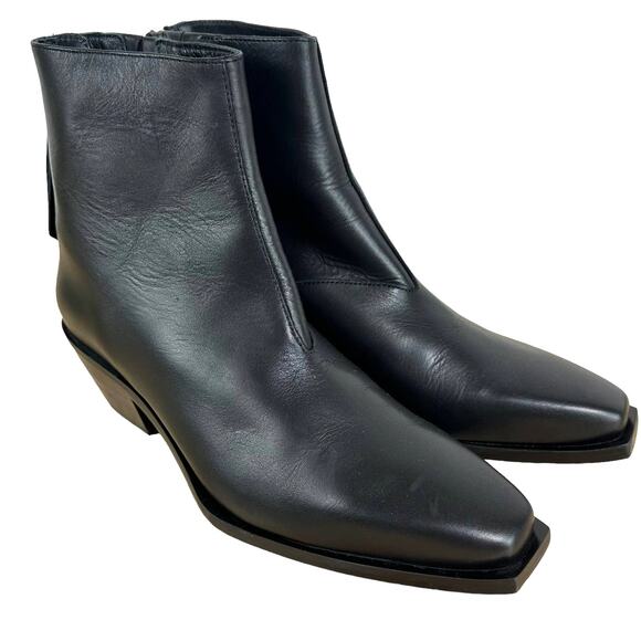 AllSaints NWOB Lenora Black Leather Back Zip Tassel Boots Size 11 Square Toe - Picture 1 of 8